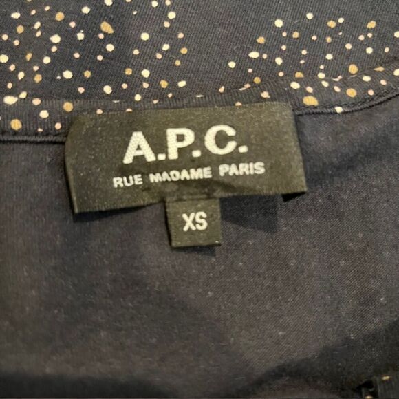 A.P.C. Rue Madame Paris Cherry Dot Cotton Blend Shirt Dress Tie Waist Blue XS - Picture 6 of 11